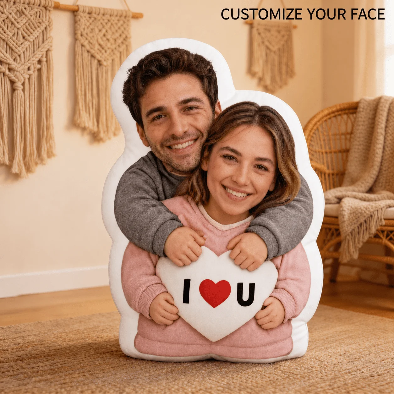Personalized couple photo styling pillow, romantic embrace custom photo decoration cushion, 60cm large sofa and bedroom decorati