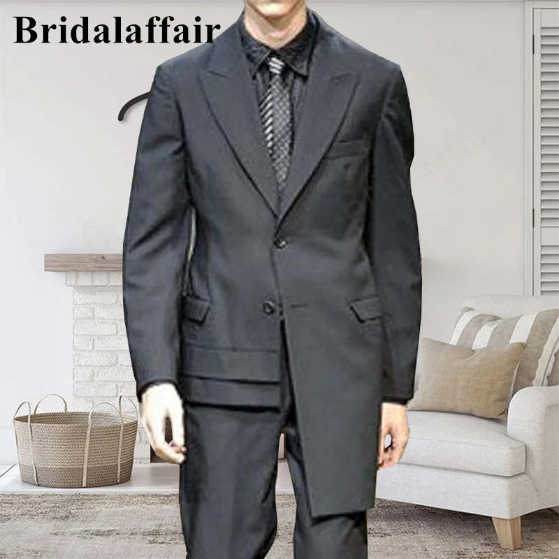 

Bridalaffair Jacket+Pants 2 Pieces Set 2022 Fashion Irregular Clipping New Men Casual Boutique Business Dress Wedding Groom Male