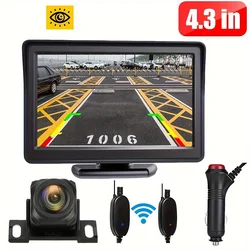 4.3'' Wireless Car Monitor+Night Vision Reverse Camera Backup Rear View Parking Kit, With Adapter