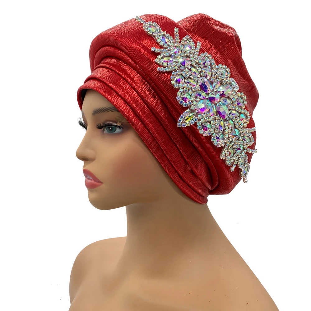 Glitter African Head Wraps Luxury Rhinestone Turban Hat for Women Headgear Nigeria Auto Gele Headtie Turbante Mujer