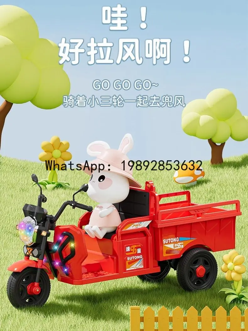 Motocicletta Elettrica a Tre Ruote per Bambini con Secchio, Trattore Cavalcabile, Auto Giocattolo Telecomandata per Bambini