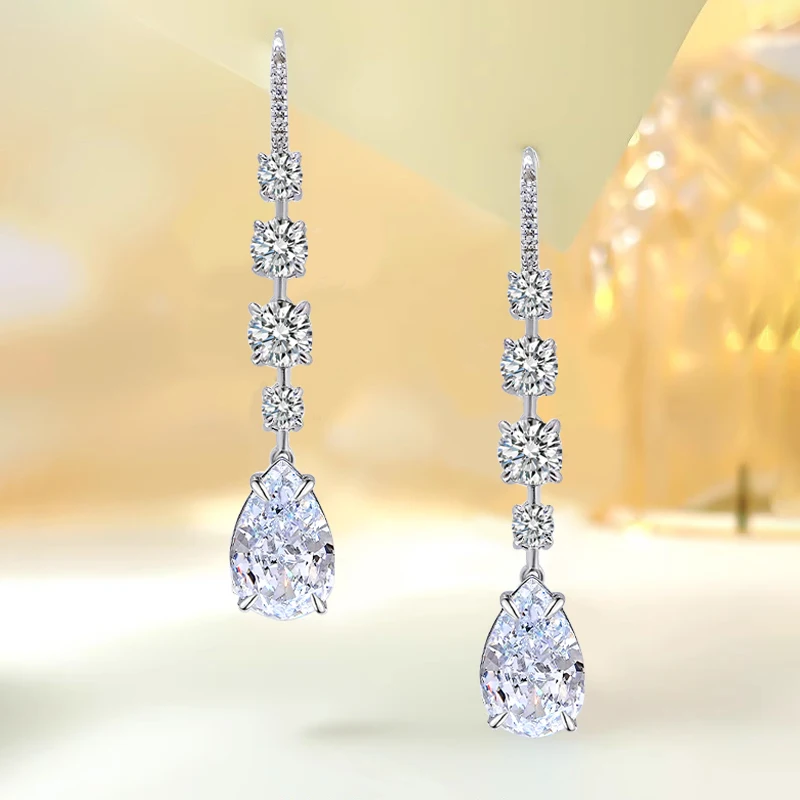 

Fashionable and Luxury 925 Sterling Silver Droplet Earrings Inlaid with High Carbon Diamonds, European and American Advanced