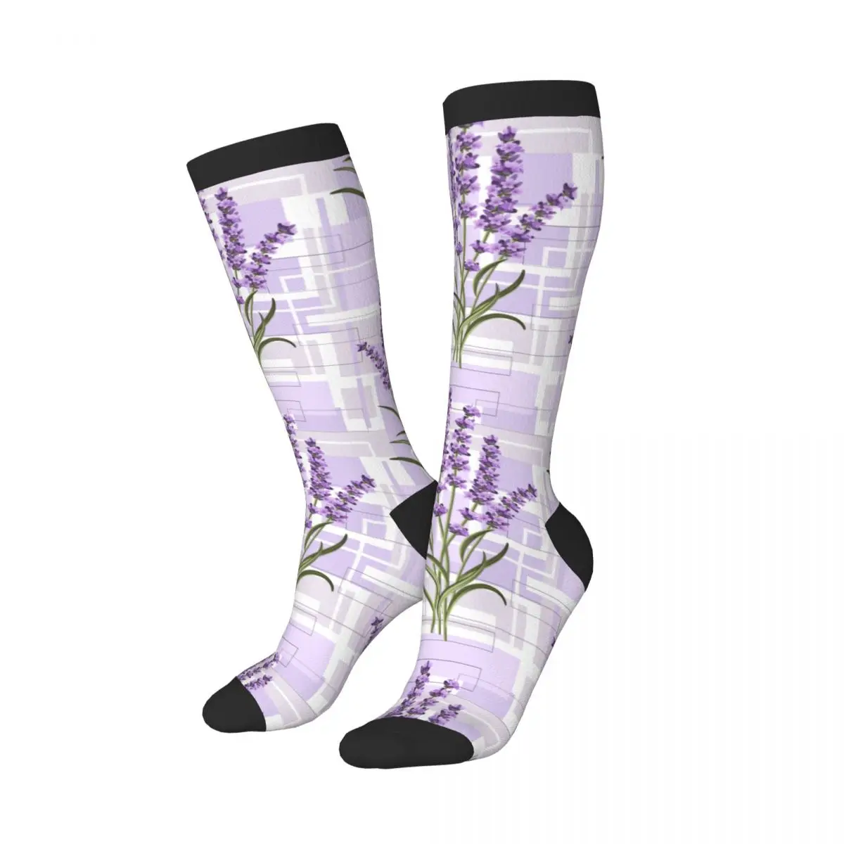 Spring/autumn over the knee socks Geometric Floral With Rectangles school dance long stocking