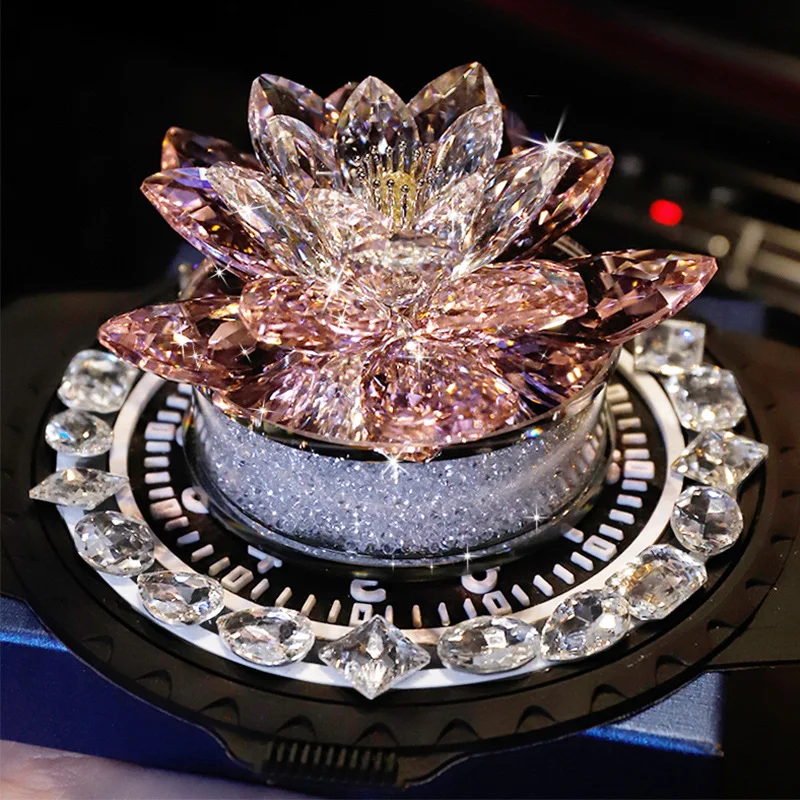 Pink Lotus Crystal Diamond Car Perfume Seat Aromatherapy Freshener Ornament Women's Car Interior Decorations