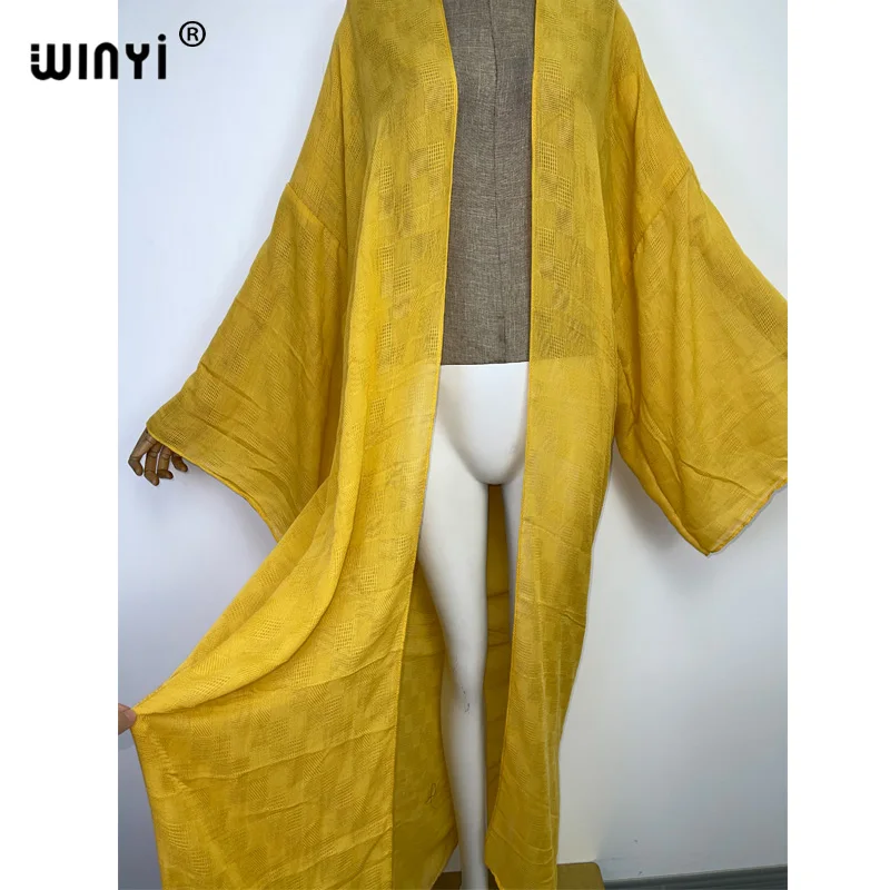 WINYI Solid color hollow design strój kąpielowy na plażę elegancki afrykański sweter damski Boho seksowna sukienka z długim rękawem Kimono