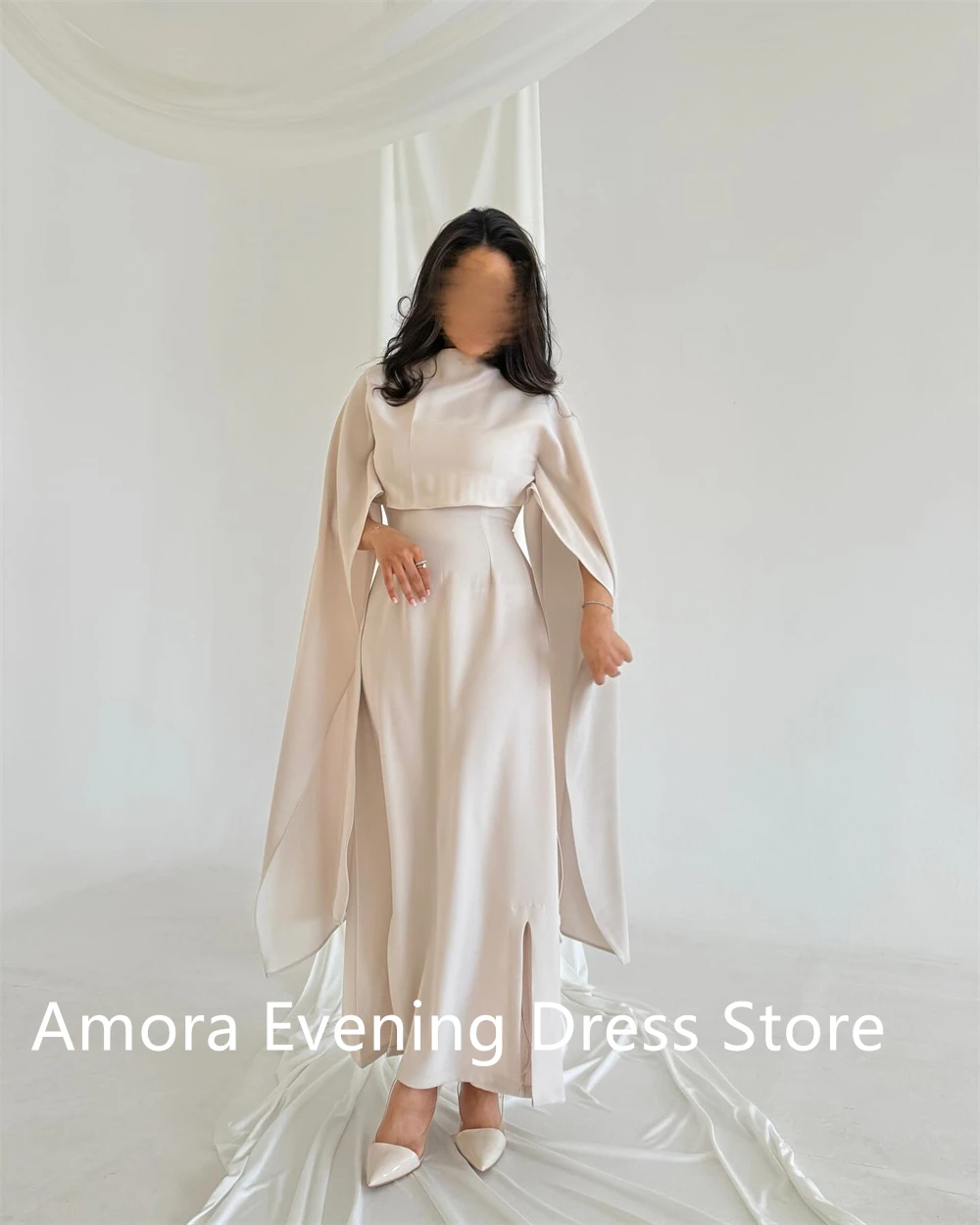 Abito da sera in jersey bianco con temperamento personalizzato Abito da homecoming con spacco laterale e maniche lunghe con girocollo di alta qualità