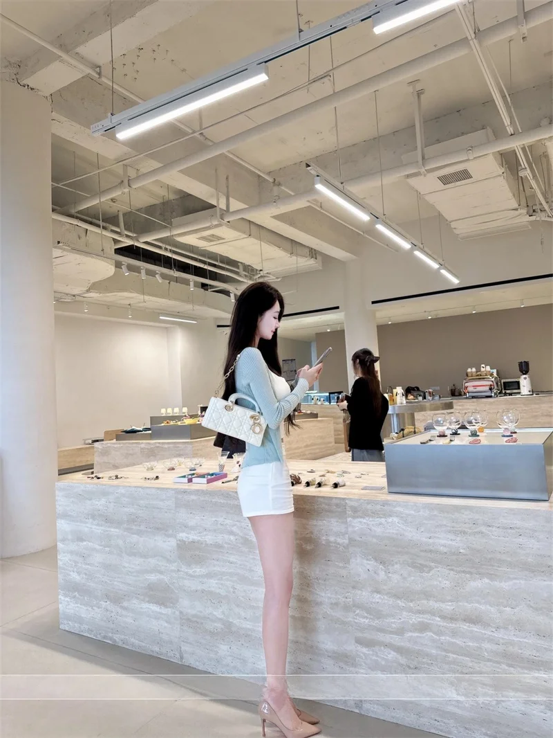 Korean Sweet Spicy Mint Color Knitted Open Cardigan Women Gentle Aosphere Basic Slim Long Sve Cover up Top