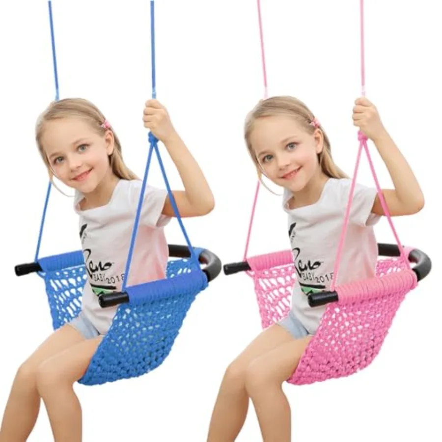 

Hand-Knitting Toddler Swing Swing Seat for with Adjustable Ropes Swings Set for Outdoor Indoor Playground Backyard Blue+Pink
