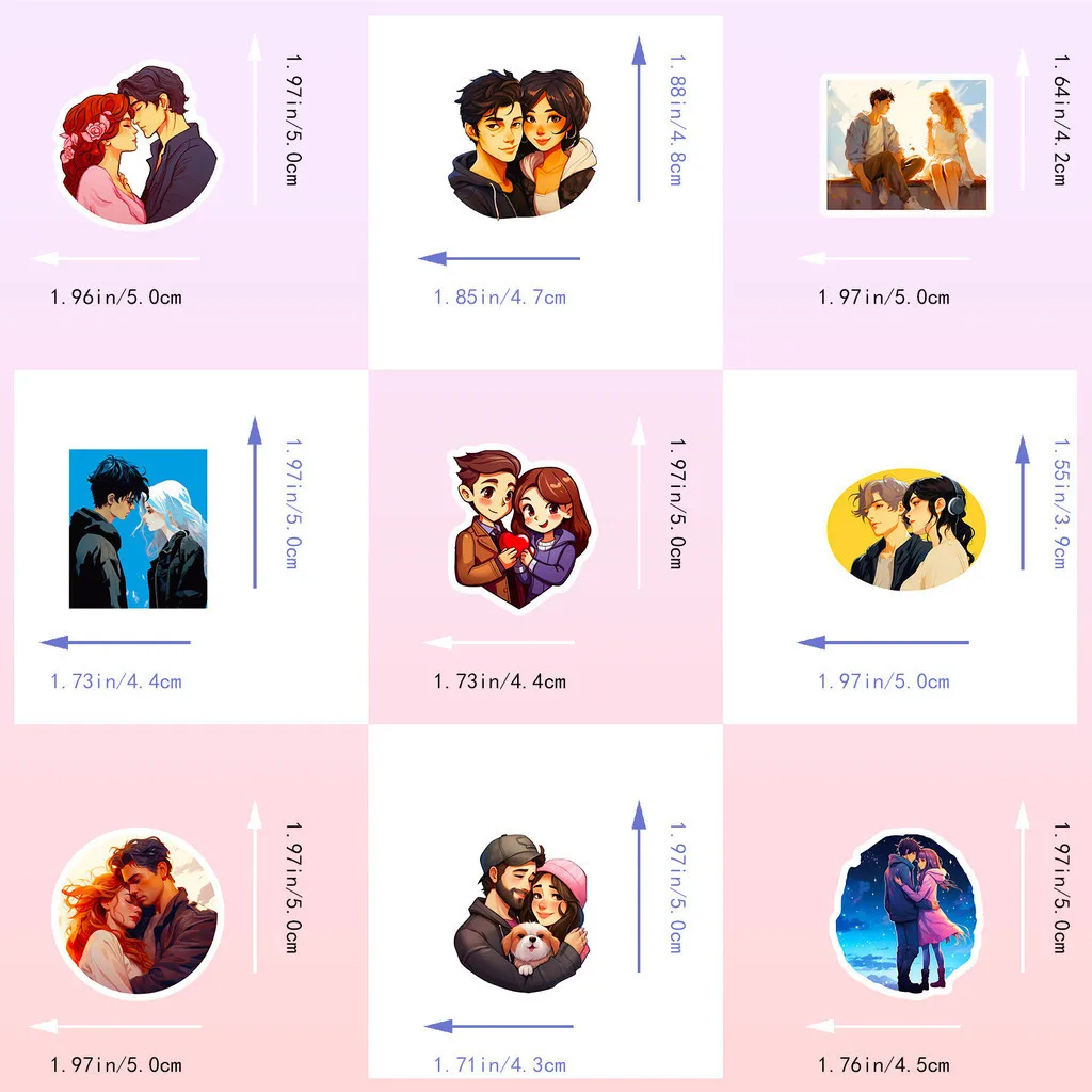 50개 만화 애니메이션 커플 일상 생활 방수 그래피티 스티커 헬멧 자전거 핸드 어카운트 블링블링스티커스 스토어