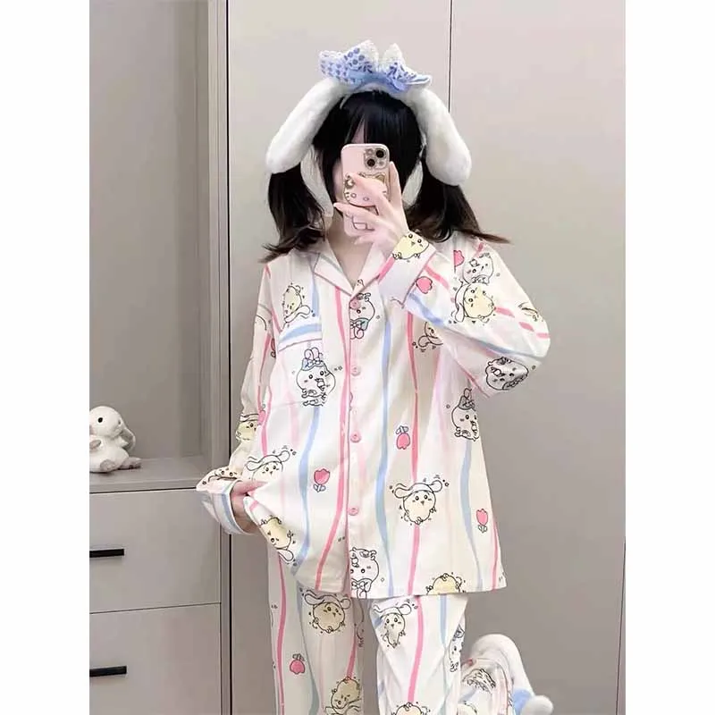 Chikawas Kawaii Spring Autumn Women's Pajamas Cartoon Cute Trendy Comfortable Long Sleeved Pants Home Pajama Set Girl Gifts Toys