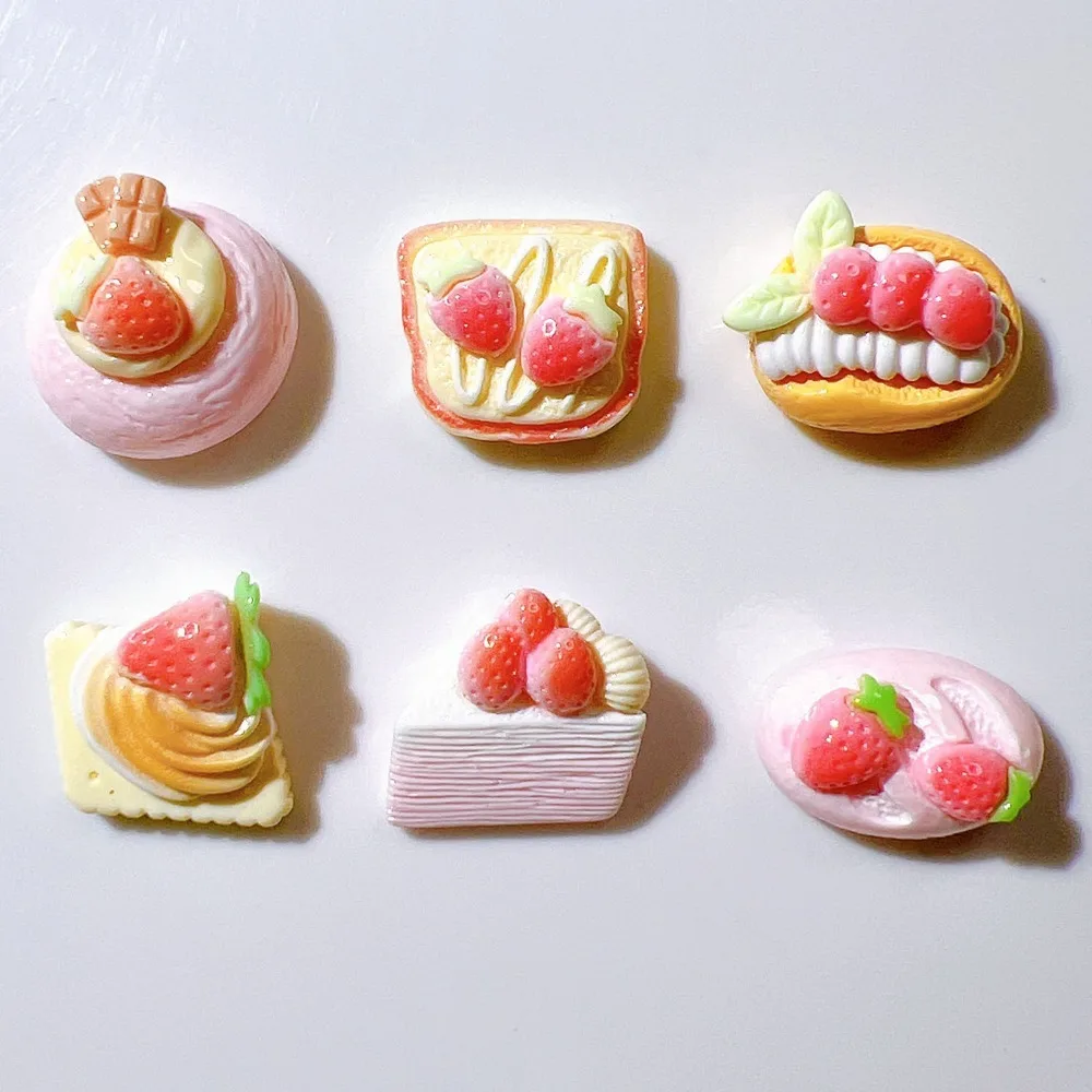 10pcs Mini Kawaii Resin Cake Strawberry Flat Back Cabochons Scrapbook Diy Party Hairpin Accessories Home Decoration Craft