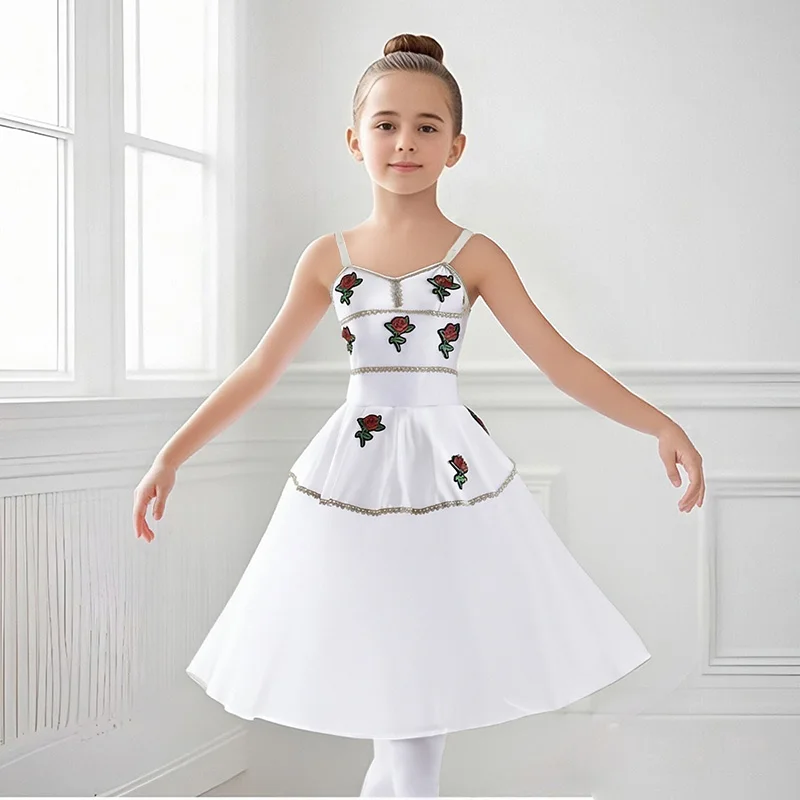 Novo profissional ballet tutu longo tule vestido meninas branco cisne ballet vestido desempenho dança bailarina traje crianças para meninas