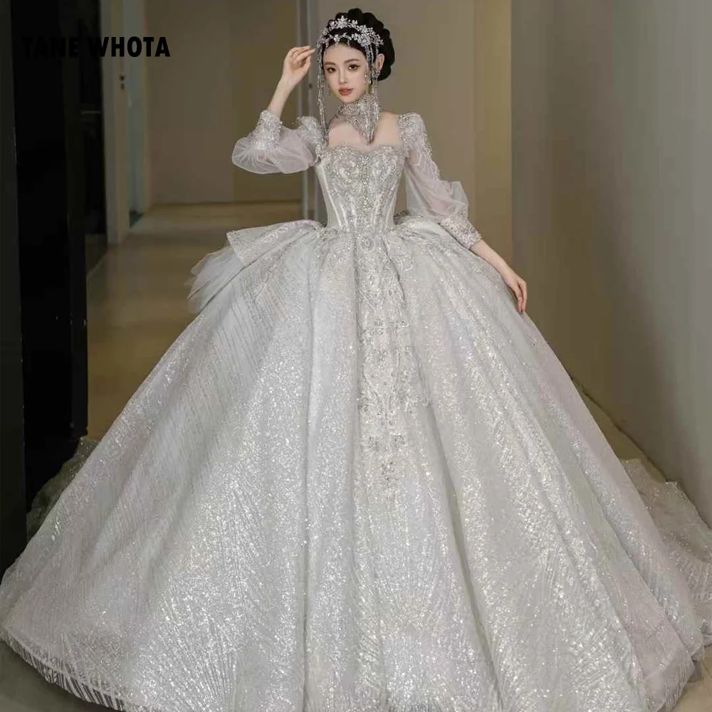 Robes De Cérémonie Mariage с высоким рукавом три четверти, на шнуровке, с вышивкой из замочной скважины сзади, роскошное свадебное платье по индивидуальному заказу