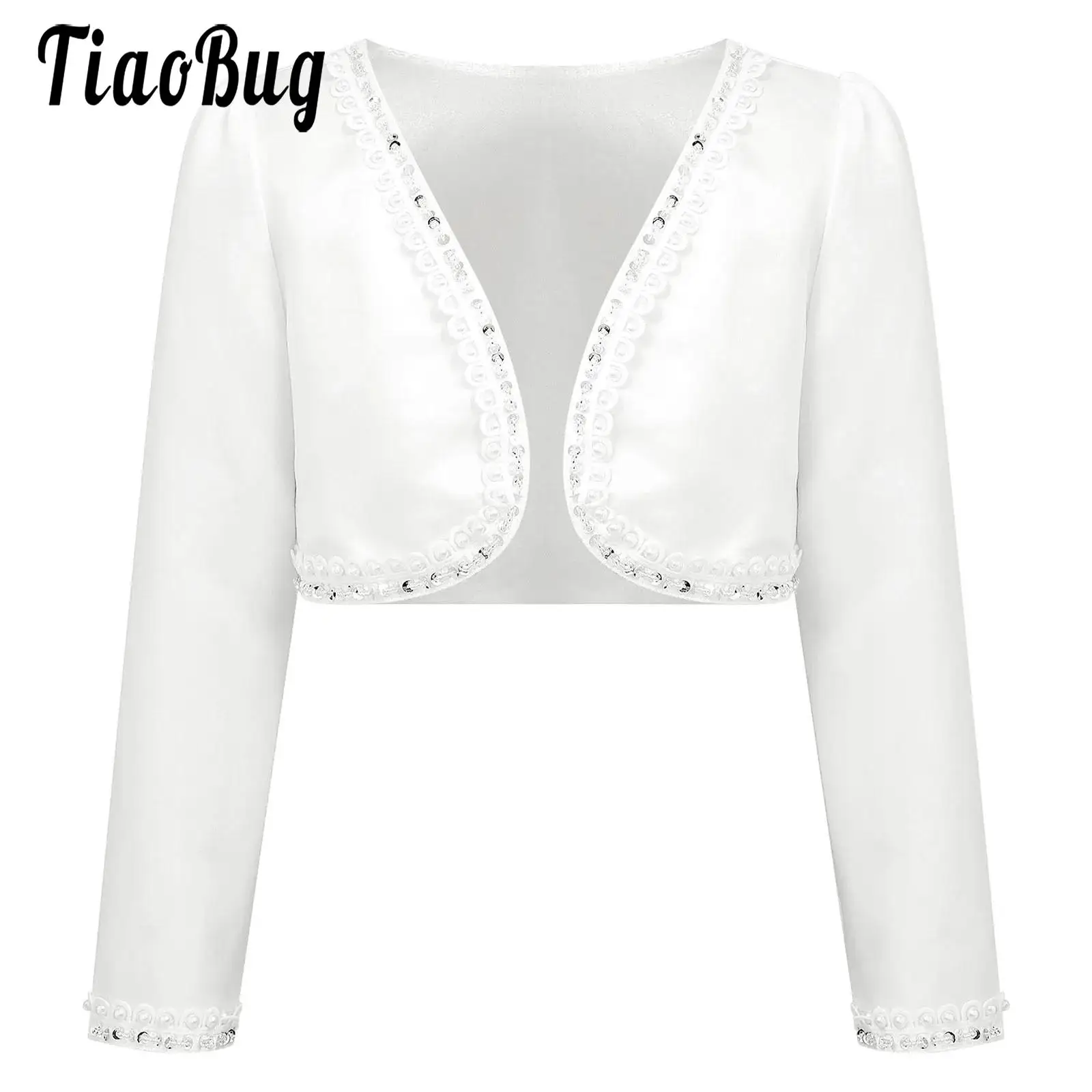 Children Girls Bolero Shoulder Jacket Festive Wedding Long Sleeve White Ivory Coat Top for Communion Dress Christening Gown