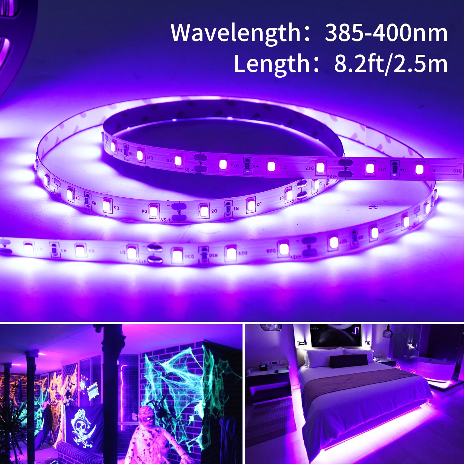 2.5 M 10W Usb UV-Lamp Met Led Zwart Licht 395nm Voor Glow-In-The-Dark Partijen, Halloween Verjaardagsdecoraties Fluorescerend Licht