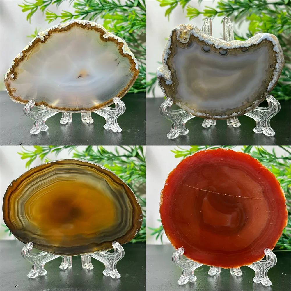 Crystal Natural Agate Red Blue Slab Slice Geode Mineral Healing Reiki Home Energy High Stone Quartz  Quality Decoration+Stand