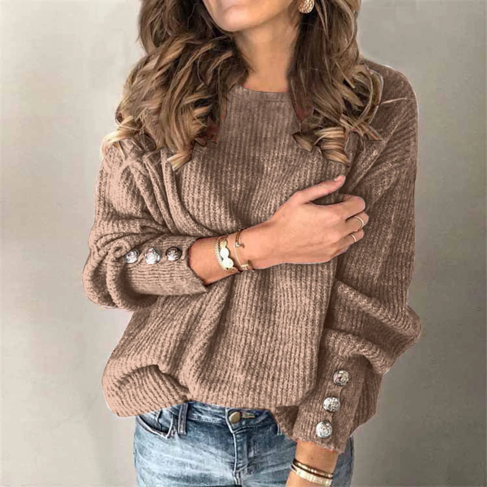 Fashion Women Sweaters 2024 Vintage Soft Warm Round Neck Solid Knit Loose Knitwear Sweatshirt Y2K Clothing Women Tops