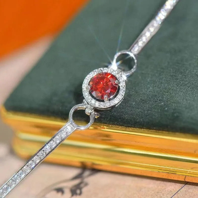 SACE GEMS GRA Certified D VVS1 Red Moissanite Bransoletka dla kobiet Modna biżuteria imprezowa 925 Sterling Silver Plated White Gold