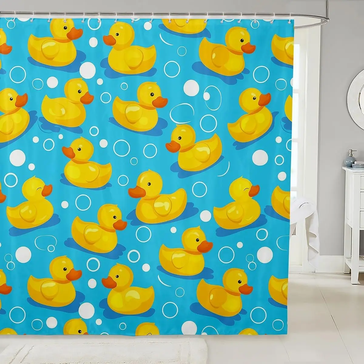 

Желтая утка, тканевая занавеска для душа, морская занавеска для ванны с морскими животными, деревенский фермерский дом, милый мультяшный деревенский домашний животный, прибрежное существо