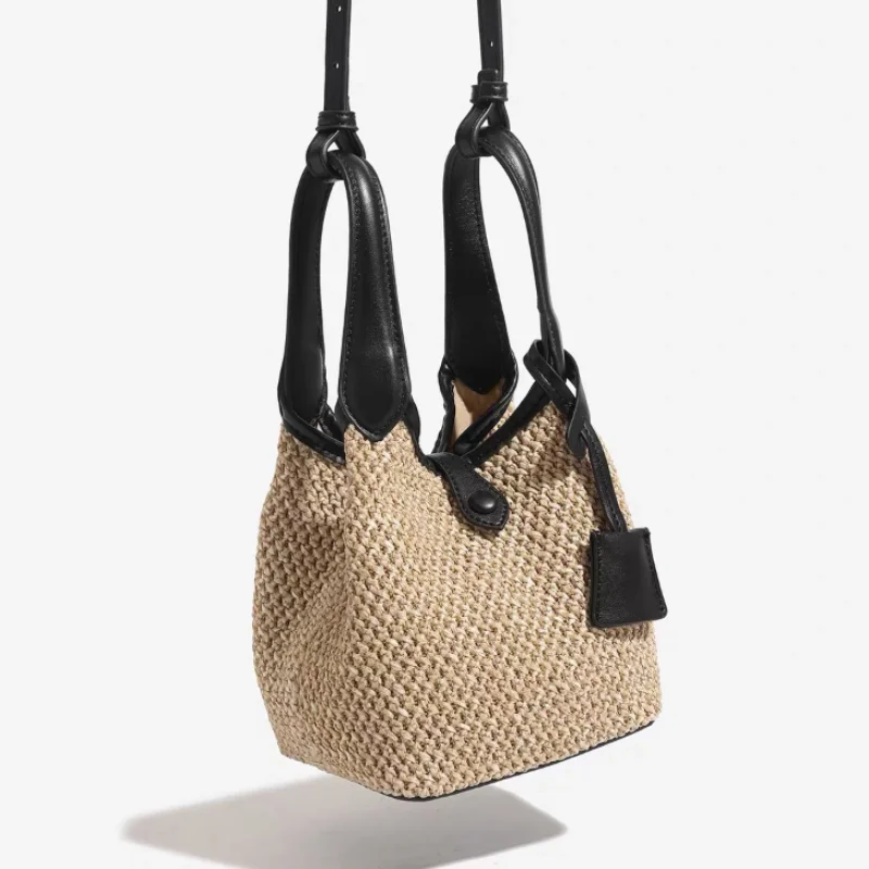 

Women's Woven Tote Bag Large Cowhide Luxury French Raffia Handbag Shoulder Bag Summer Beach Travel Tote Bag Woven Shopper