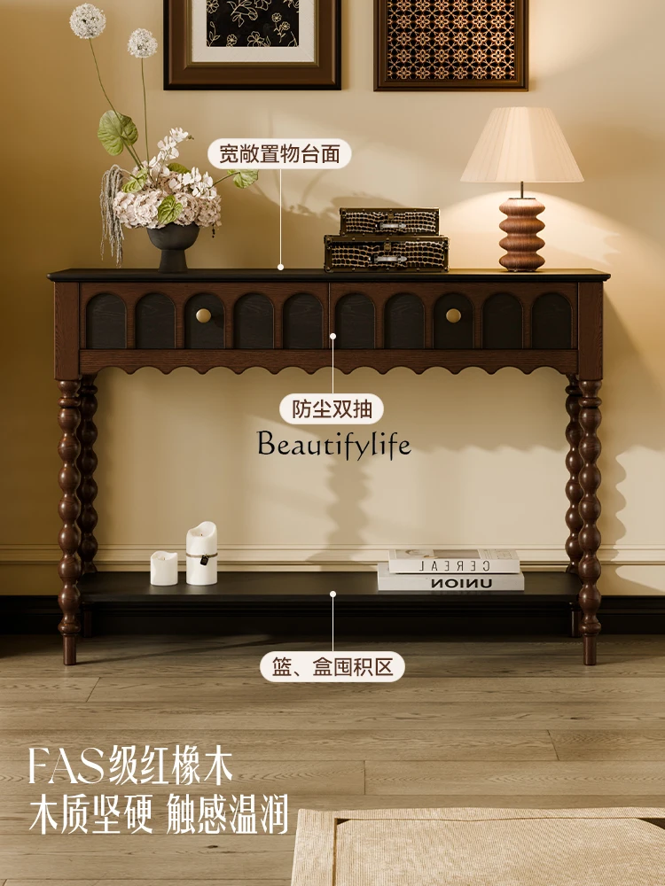 

04Medieval style home entrance cabinet rack French retro solid wood storage partition cabinet