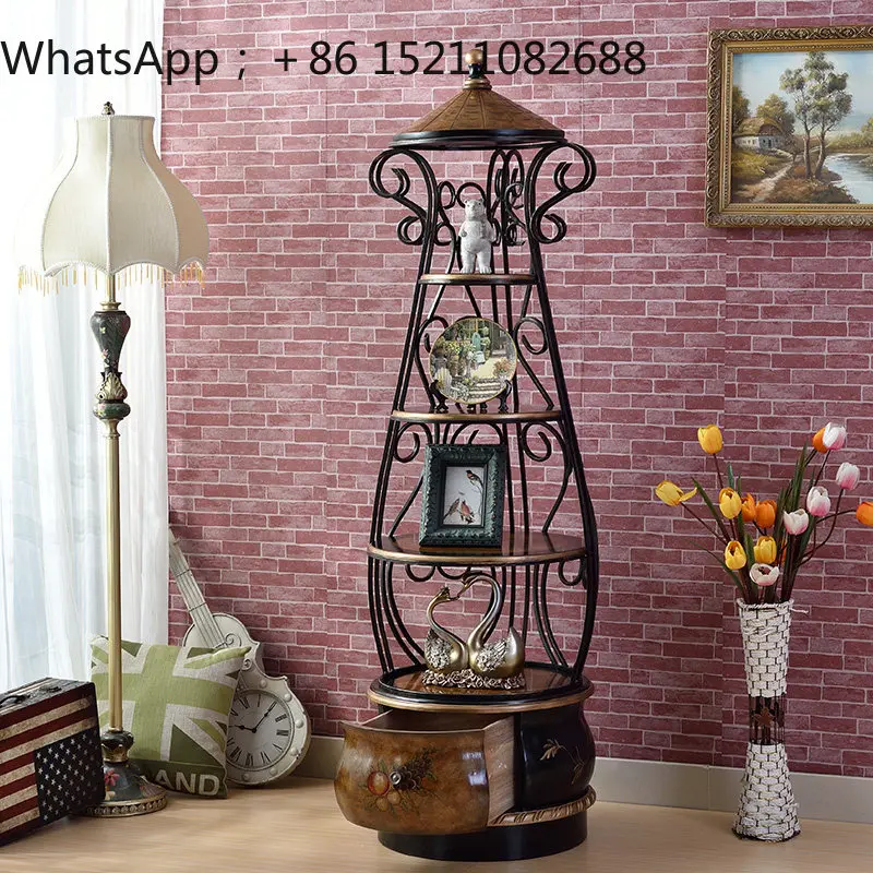SCY wrought iron rack living room floor storage solid wood rack multi-layer baffle bird cage rack