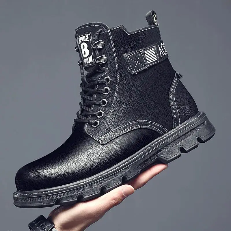 

Men's Autumn And Winter New Men's High-top Thick-soled 6CM Work Boots Outdoor Plus Velvet Casual Thick-soled Boots Size 38-44