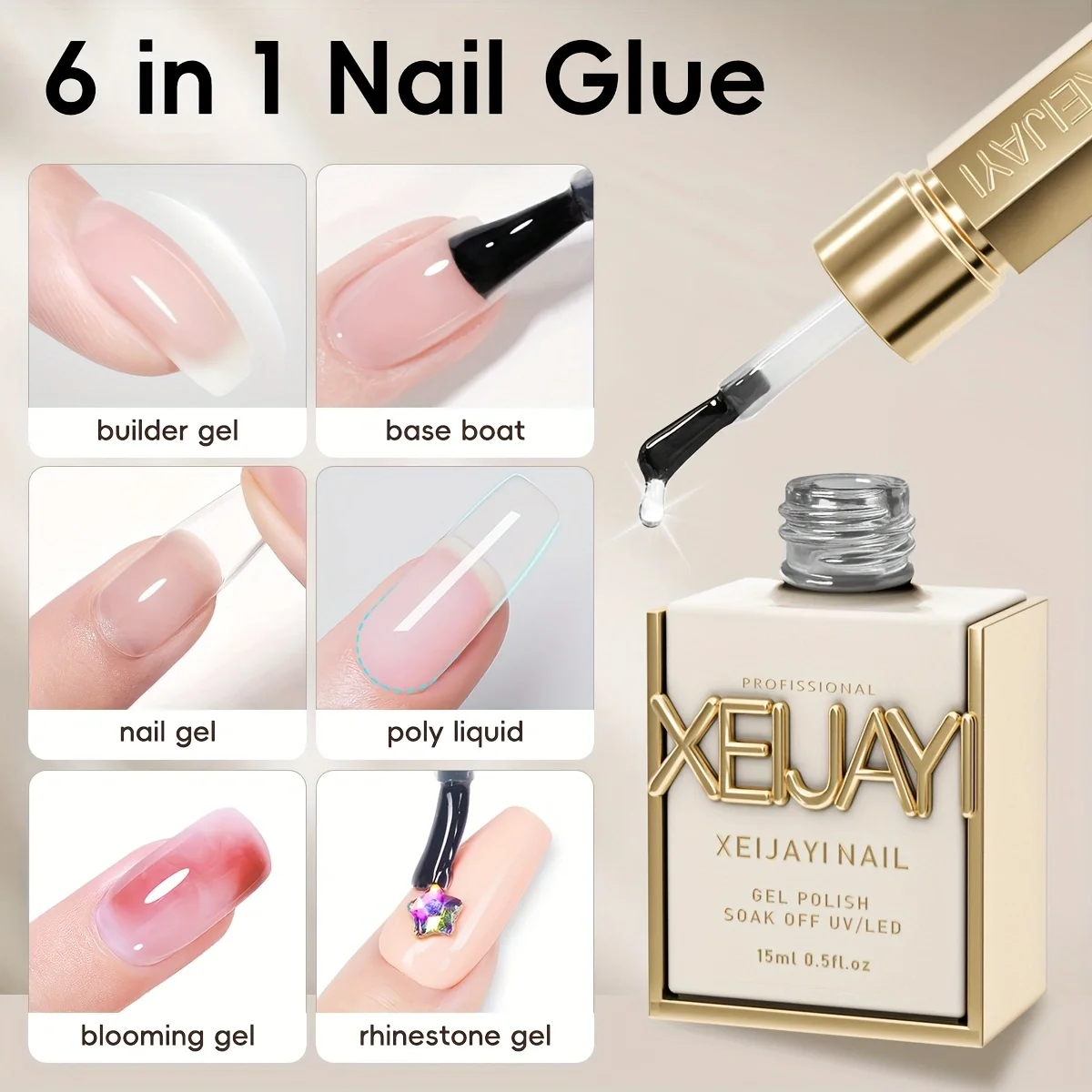 XEIJAYI 15ml Multifunktions-Nagelgel, optionaler Seal-Primer und andere haltbare UV/LED-Produkte, geeignet für Nagelstudios für Frauen.