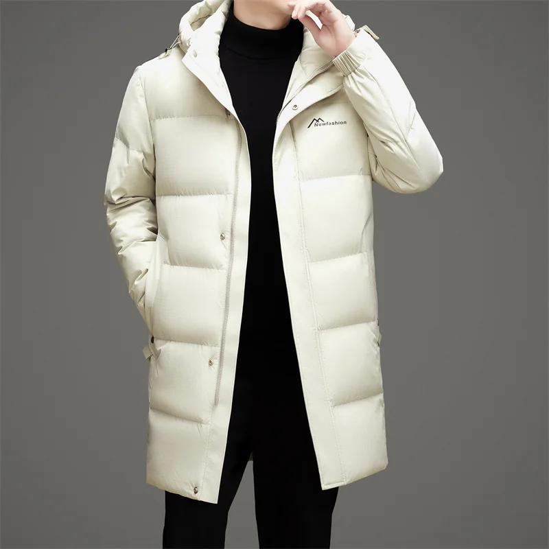 

2024 Winter Men Black White Duck Down Basic Coat Thick Thermal Puffer Parkas Male Cosy Warm Outerwear Casual Padded Overcoat New