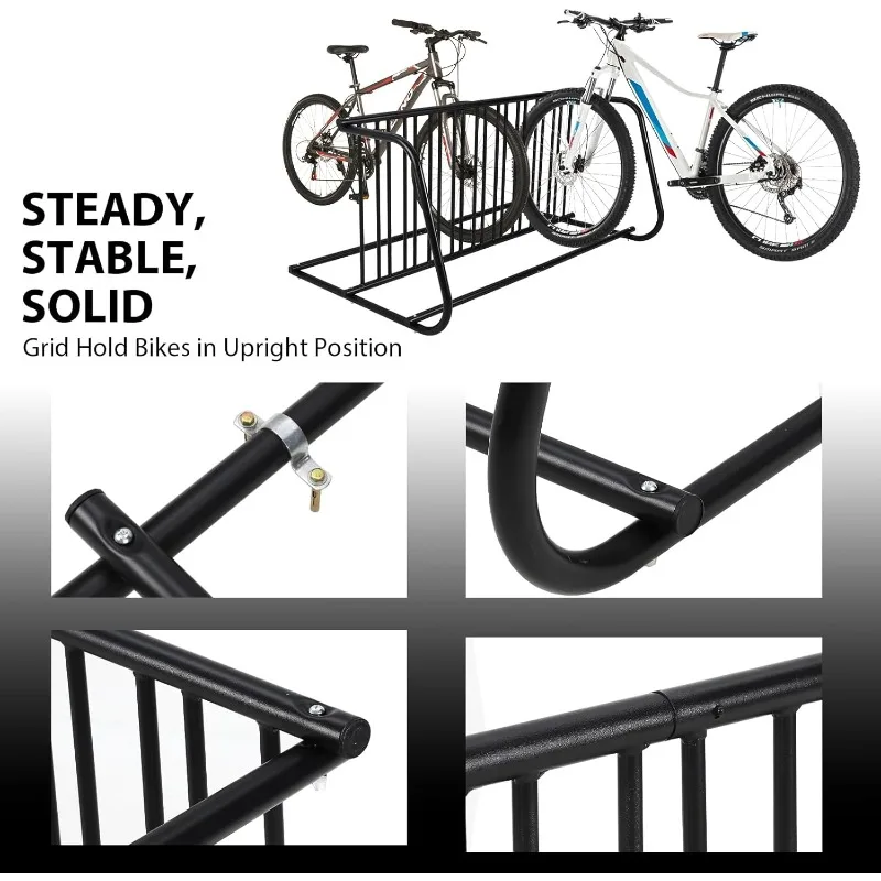 رف الدراجة الشبكي التجاري، رف الدراجة الأرضية 61 بوصة، حامل ركن أرضية الدراجة، سعة 10 دراجات مطلية بالطاقة من الفولاذ على الوجهين