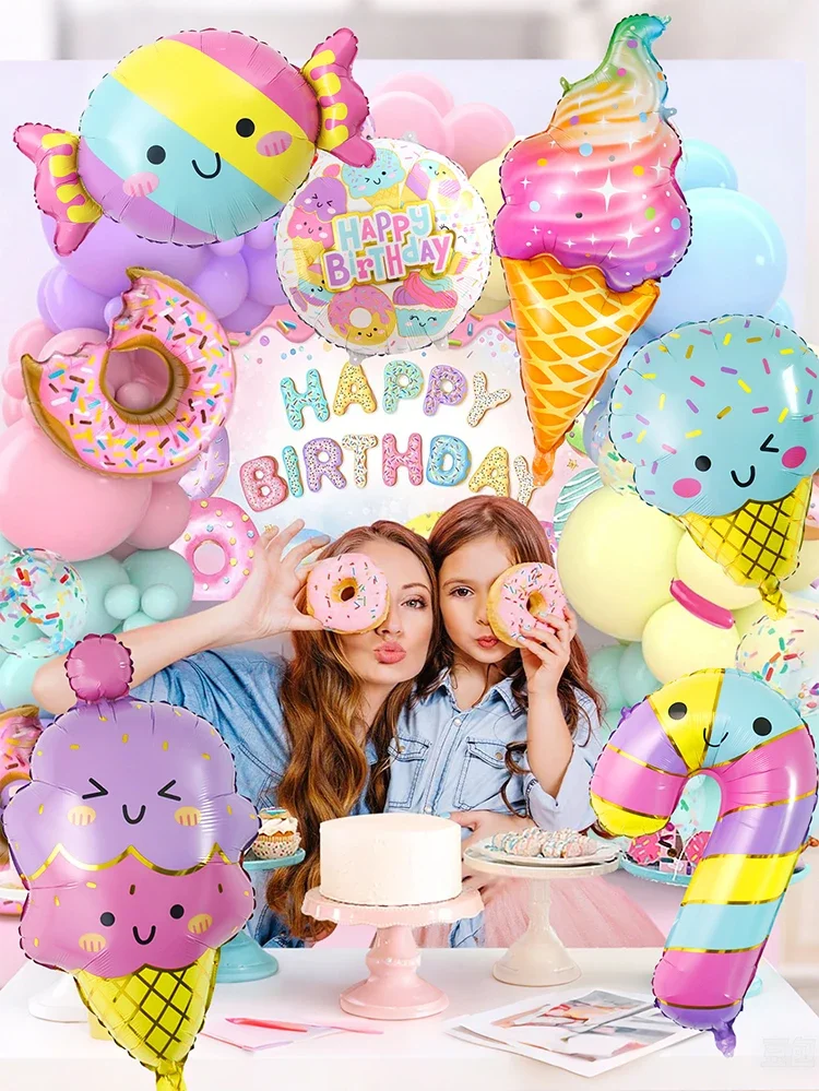 Bunte Sommer-Bonbon- und Eiscreme-Themenballons Rosa Geburtstags-Prinzessinnen-Schokoladen-Donut-Folienballons-Set – Detail 17