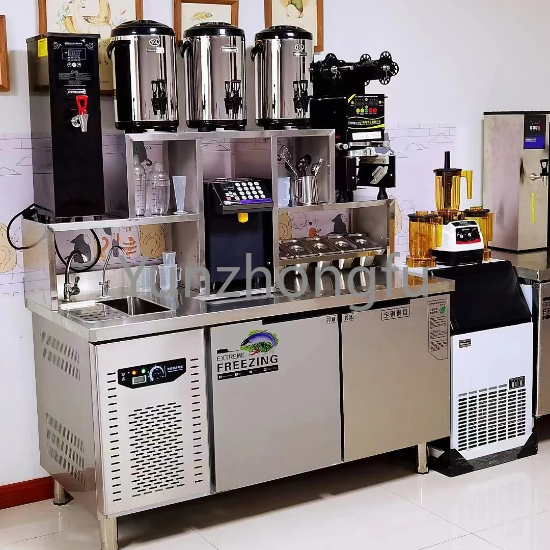 1.5meters Custom bubble tea machine refrigerate working water bar Milk tea counter With Coffee shop equipments