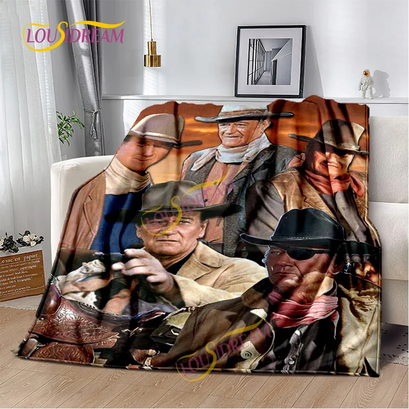 American cowboy actor element flannel John Wayne blanket light thin sheet sofa cover office hiking watch TV warm blanket.