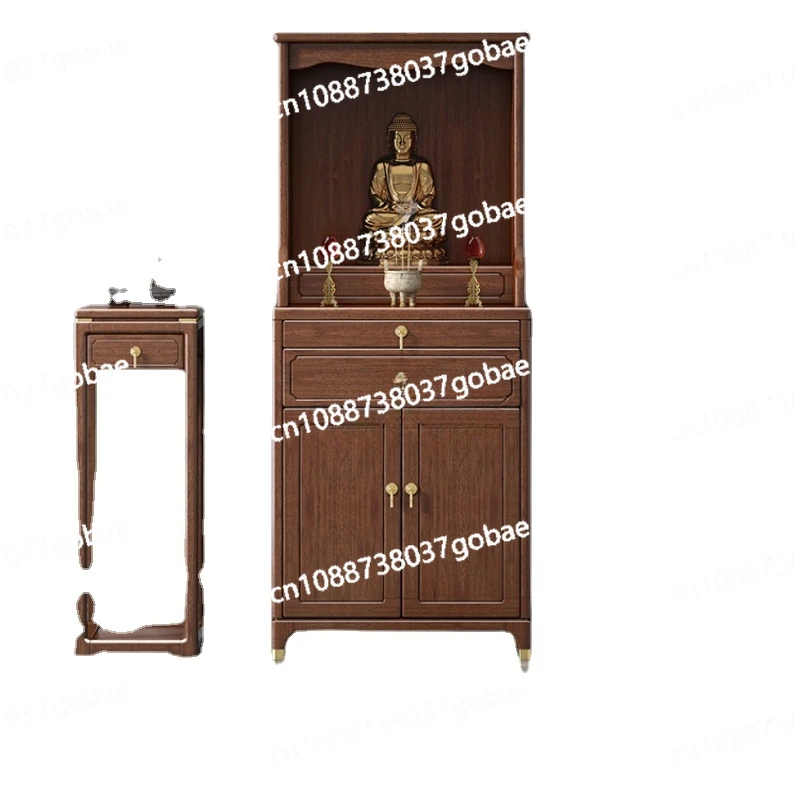 LMM New Chinese Style Solid Wood Buddha Niche with Door Altar Walnut Household Clothes Closet Buddha Shrine