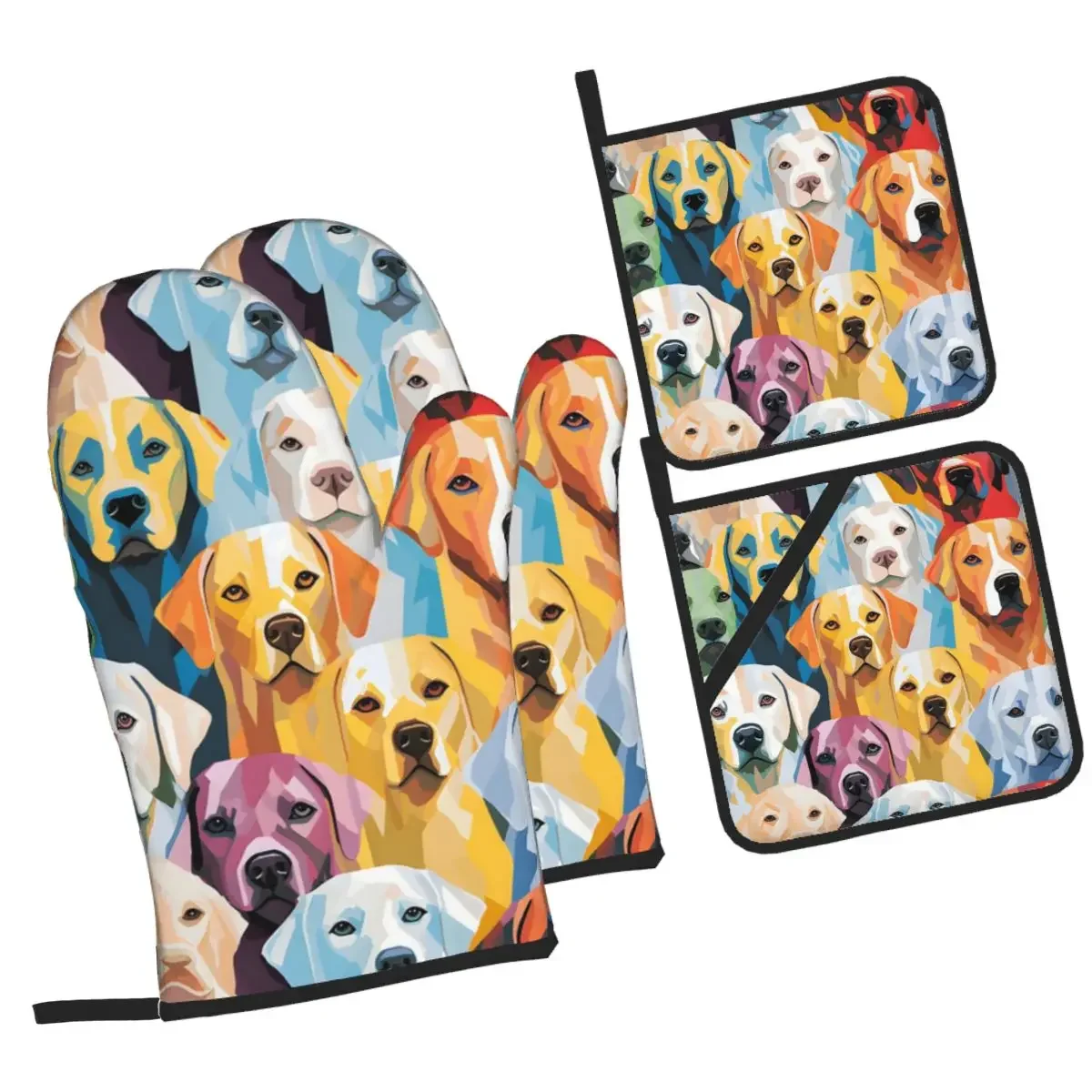 

Наборы из 4 рукавиц для духовки и держателей для кастрюль для выпечки, кухни, приготовления пищи, устойчивых к барбекю нескользящих перчаток