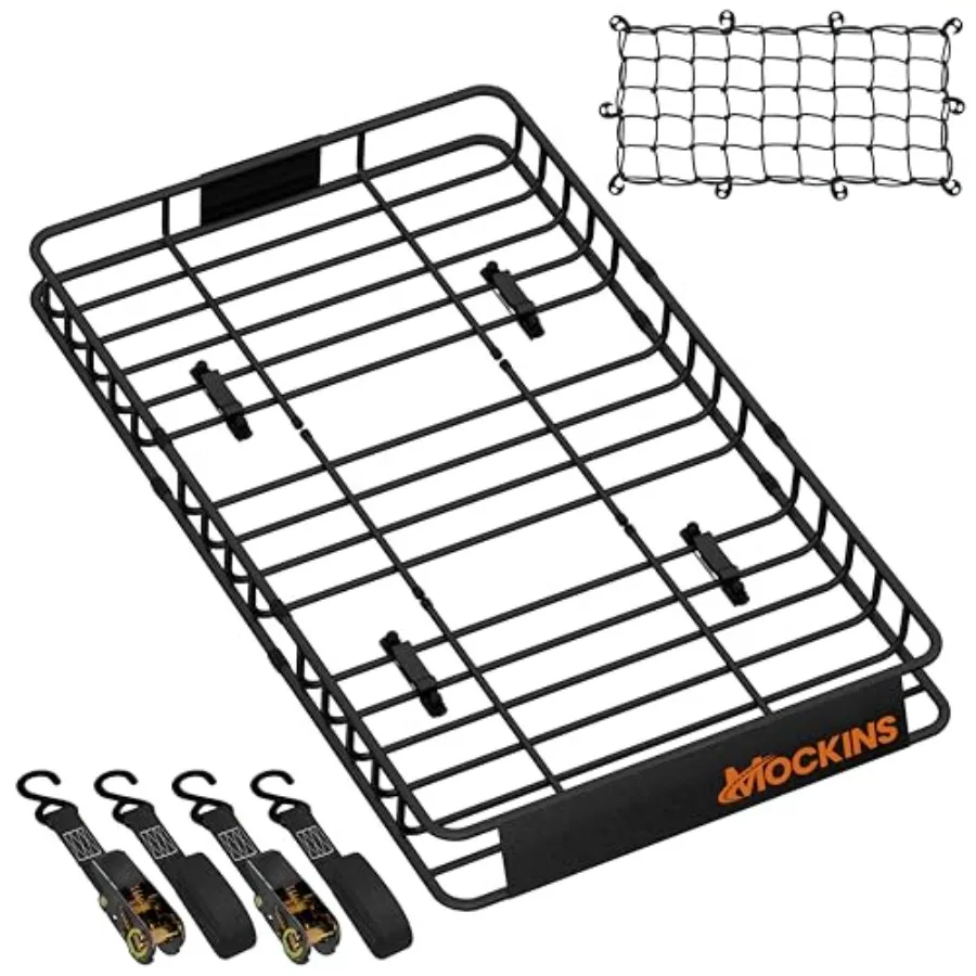 

50x36x4.5 Extendable Car Rooftop Cargo Carrier Rack 250 Lbs Capacity Weatherproof Steel Universal Roof Rack Basket Heavy Duty