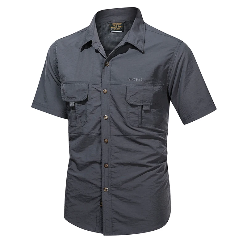 Camisa táctica de manga corta para hombre, camisa de secado rápido con solapa transpirable, fina, estilo militar, ideal para senderismo al aire libre, Verano