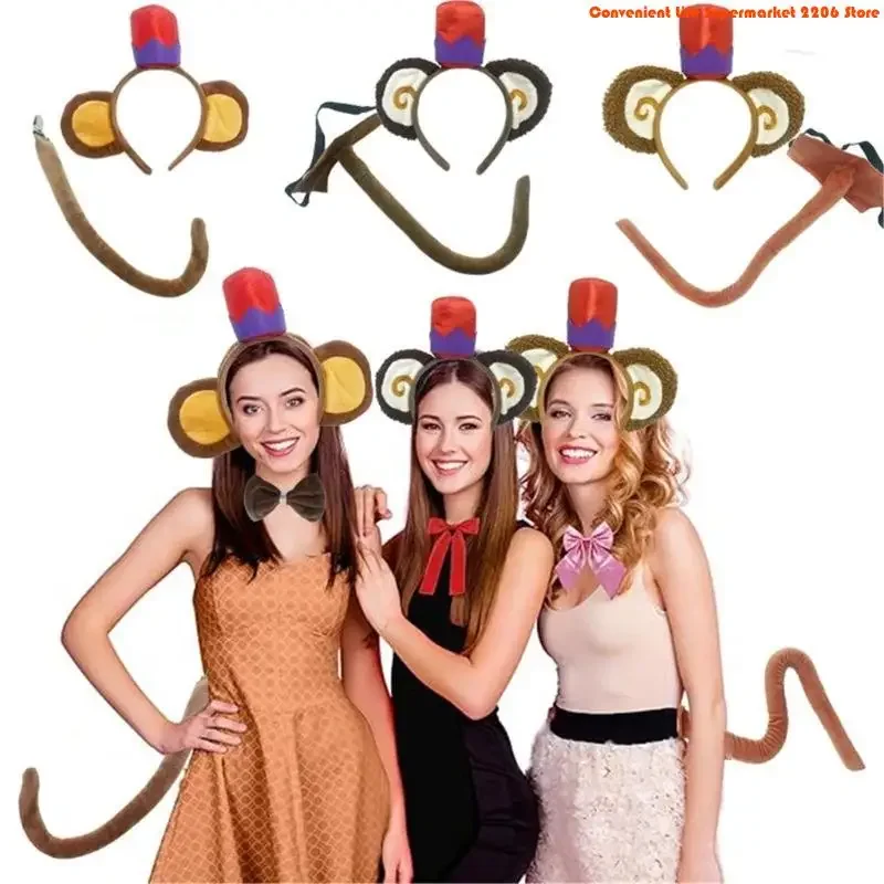 G92D Plush Monkey BowtieEars And Tail Costume For Halloween And Birthday Celebrations