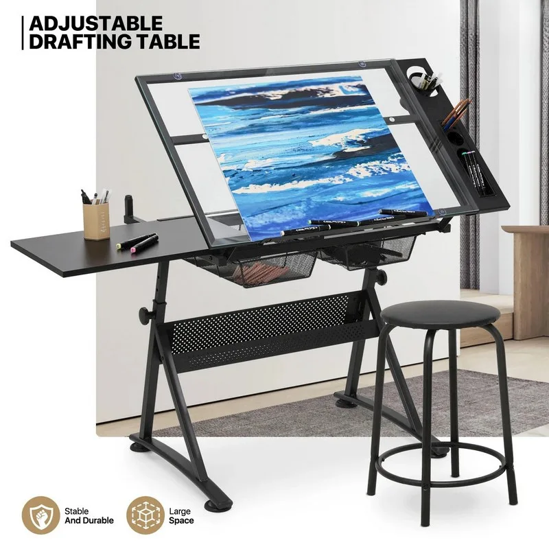 DSA tempered glass drawing table with sub-plate can be lifted and lowered painting art workbench table