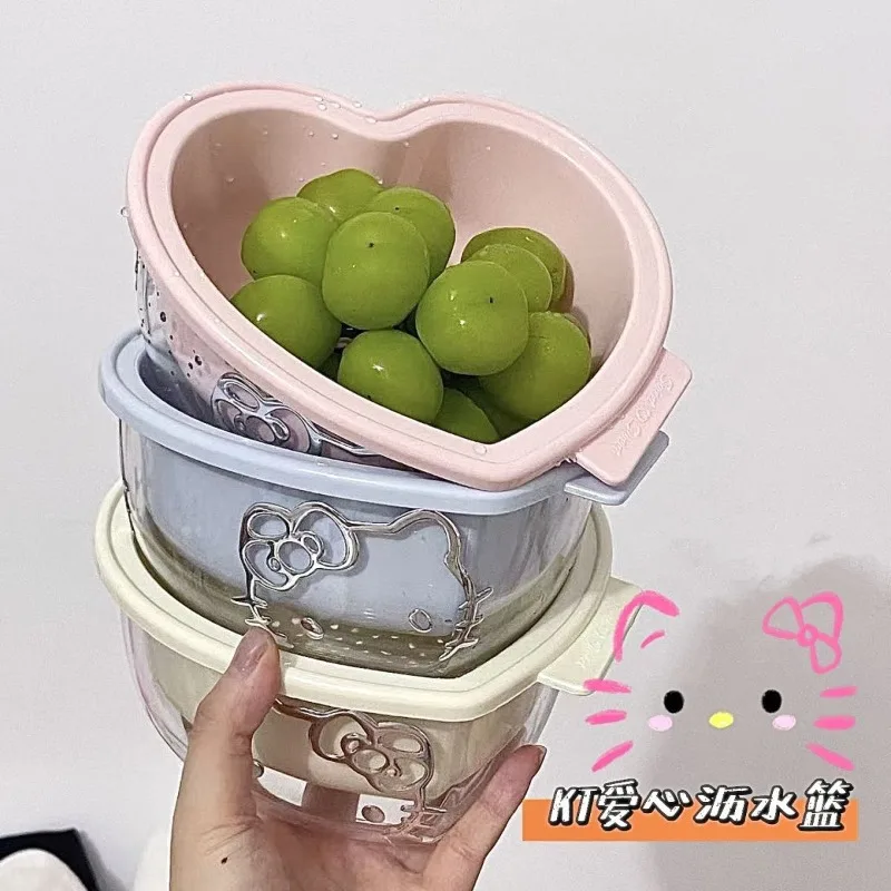 

Kawaii Hello Kitty Sanrio Cute Cartoon Kitchen Draining Basket Household Vegetable Basin Store Vegetable Basket Gift for Kids