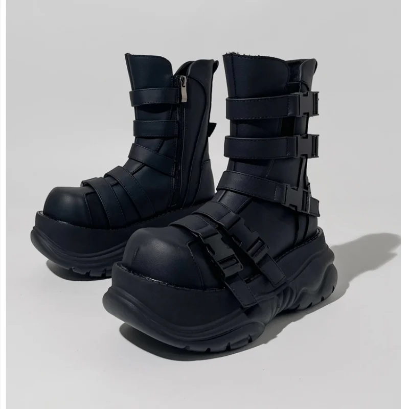 

Black Big Toe Thick Soled Short Boots for Women Ugly and Cute Functional Street Fashion Cyber Style Thick Bottom Booties Shoes