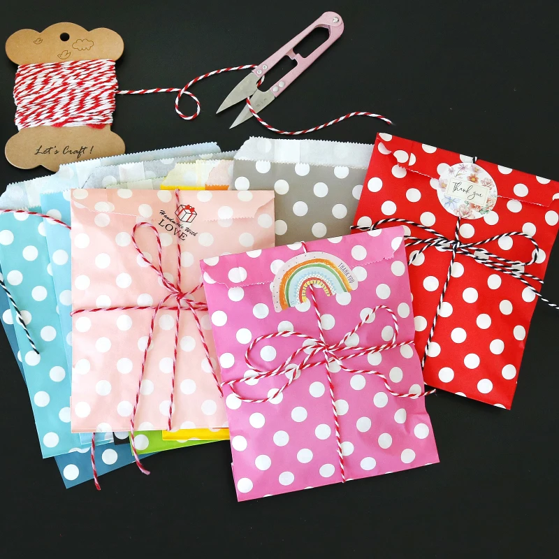 25 Stück 13x18cm Bunte Kraftpapiertüten Süßigkeiten-Kekstüten mit Streifen und Punkten Geschenkbeutel für Hochzeit Geburtstag Party Gastgeschenk Verpackungstasche – Detail 2