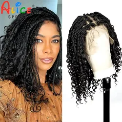 Full Lace Braided Lace Wigs Synthetic Knotless Box Braided Lace Wig with Curly Ends for Black Women Kinky Curly Braided Bob Wig