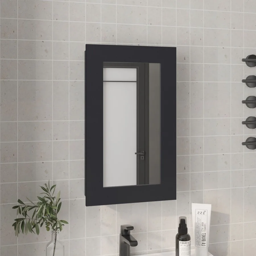 

Medicine Cabinet 25.7 H 1 Door 3 Shelves 1 Mirror Black