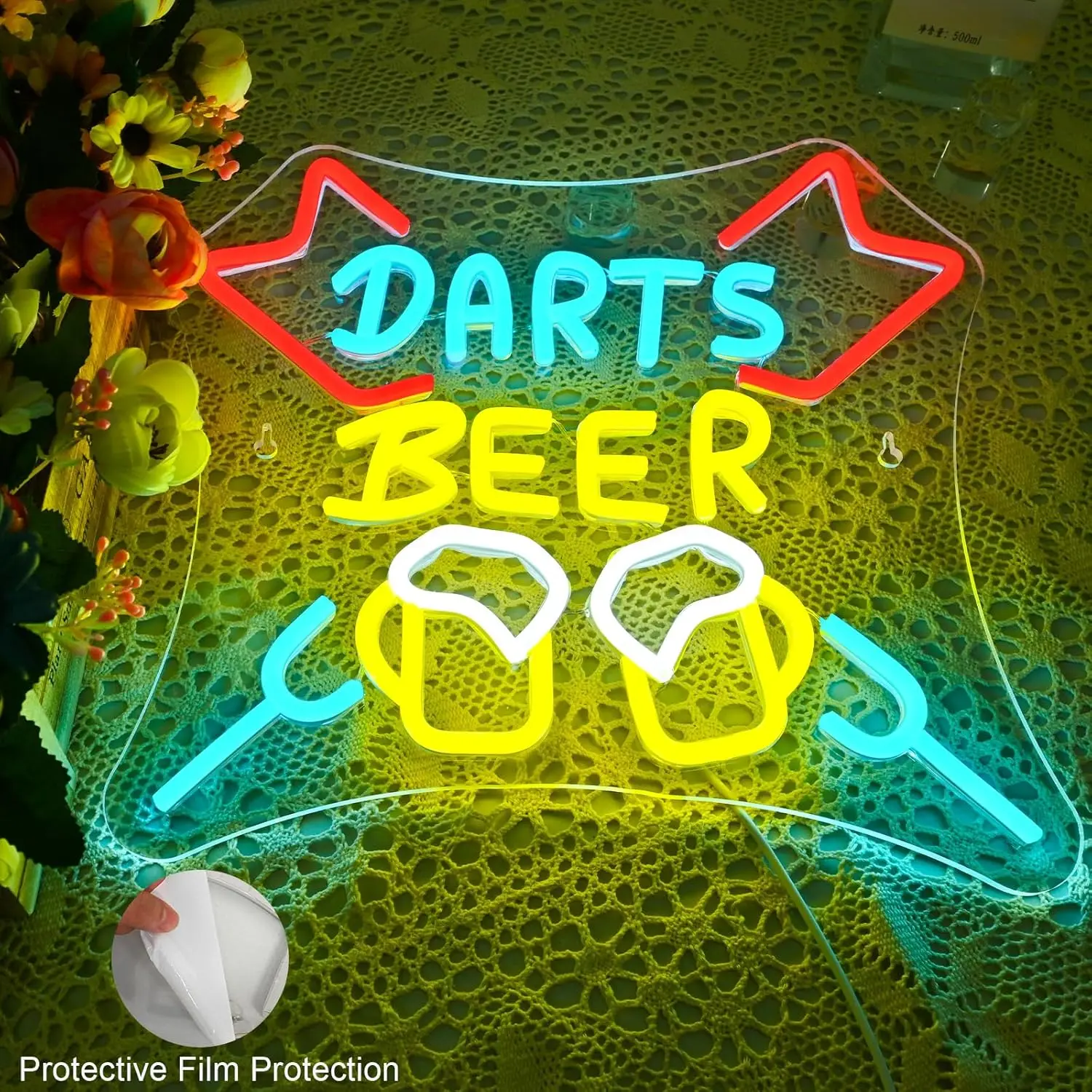 Darts Beer Neon Sign USB Powered LED Dimmable Neon Light for Beer Bars Clubs Game Room Living Room Wall Decor Personzalized Gift