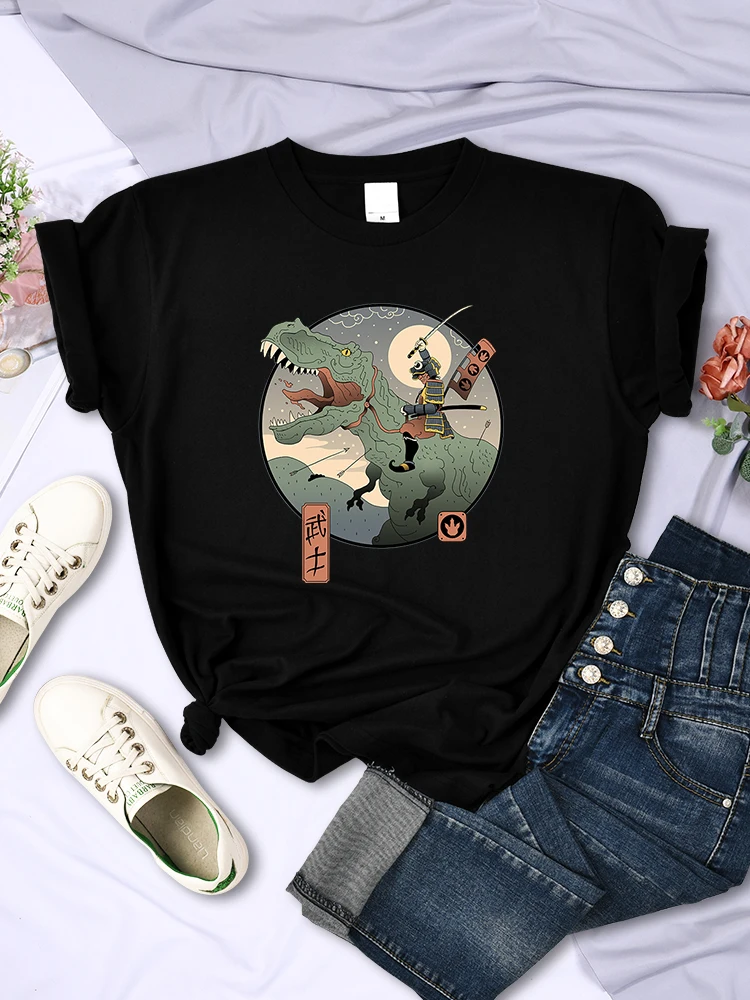 Jurassic Samurai Ukiyo E Female Tshirts Street Personality Short Sleeve Breathable Harajuku Tops All-math Casual Womens Clothing