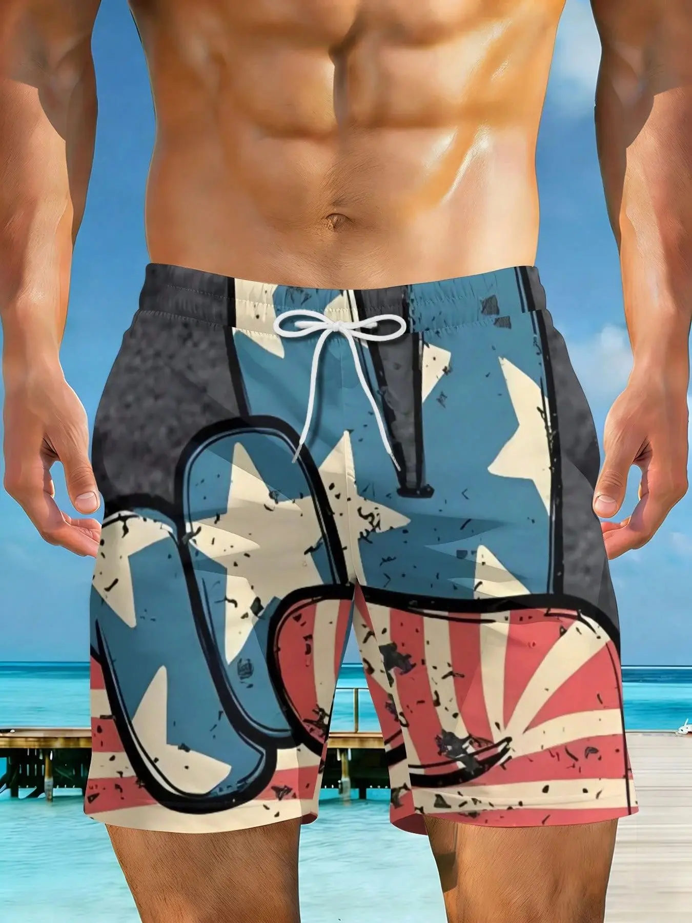 

2026 Summer New Styles American Flag Stars Stripes Peace Sign Plus Size Men's Casual Beach Shorts Suitable For Summer Outings And Beach Vacations Surfing And Relaxation Activities