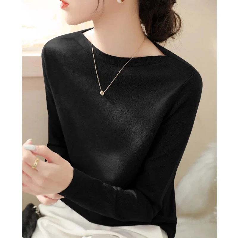 Sweet Flattering Round Neck Solid Color Pullover Long Sleeve Sweater Knitted Elegant Casual Screw Thread Women\'s Clothing Tops