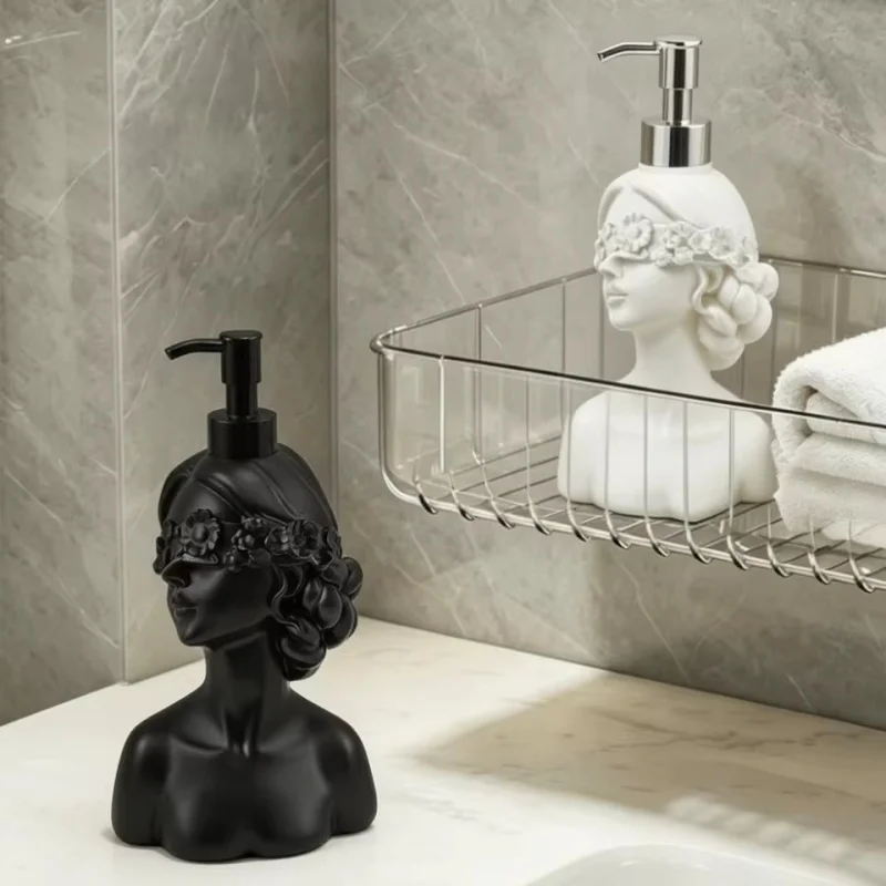 NEW Resin Blindfold Girl Lotion Pump Press Type Unique Bust Statue Soap Dispenser Vintage Goth Style Bath Lotion Container Gift