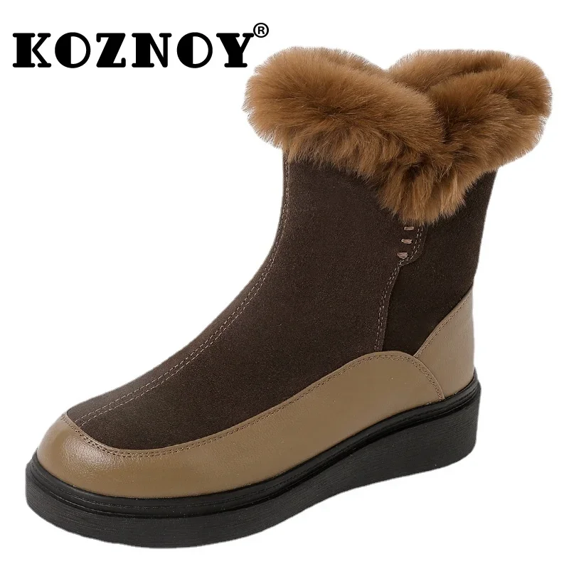 

Koznoy 4cm Cow Suede Genuine Leather Ankle Boots Booties Winter Platform Wedge Loafer Women Plush Comfy Spring Big Size Shoes